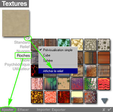 Opening the Texture Library and adding the texture in Rocks